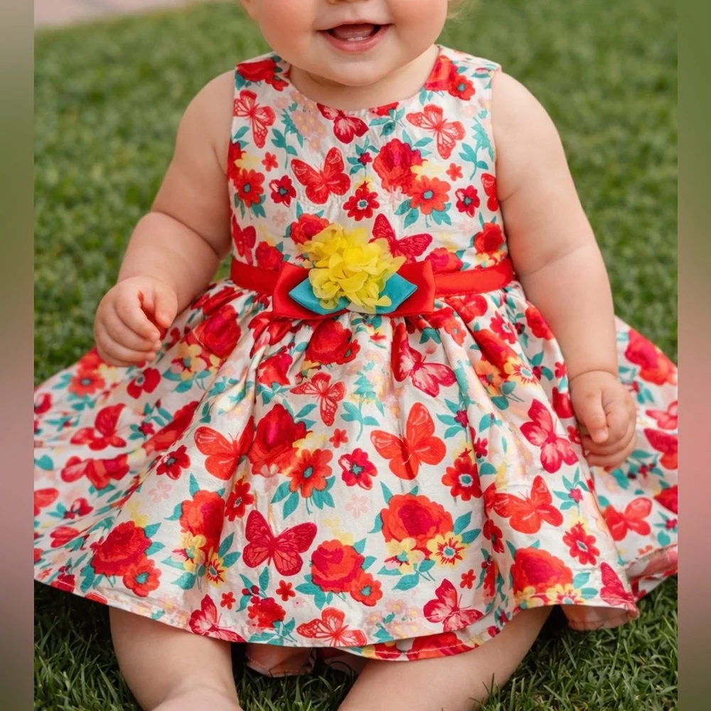Little Lass Floral Dress 18 Months Butterfly Print Party Easter EUC